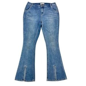 Arula High Rise Front Slit Flare Jeans Womens 10 Blue Medium Wash Stretch Denim